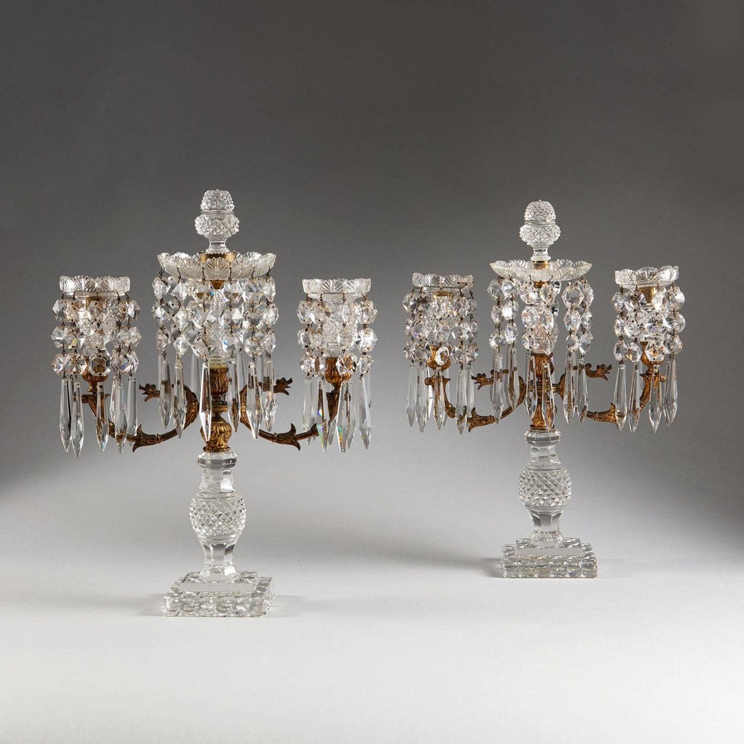 A pair of Regency cut glass candelabra