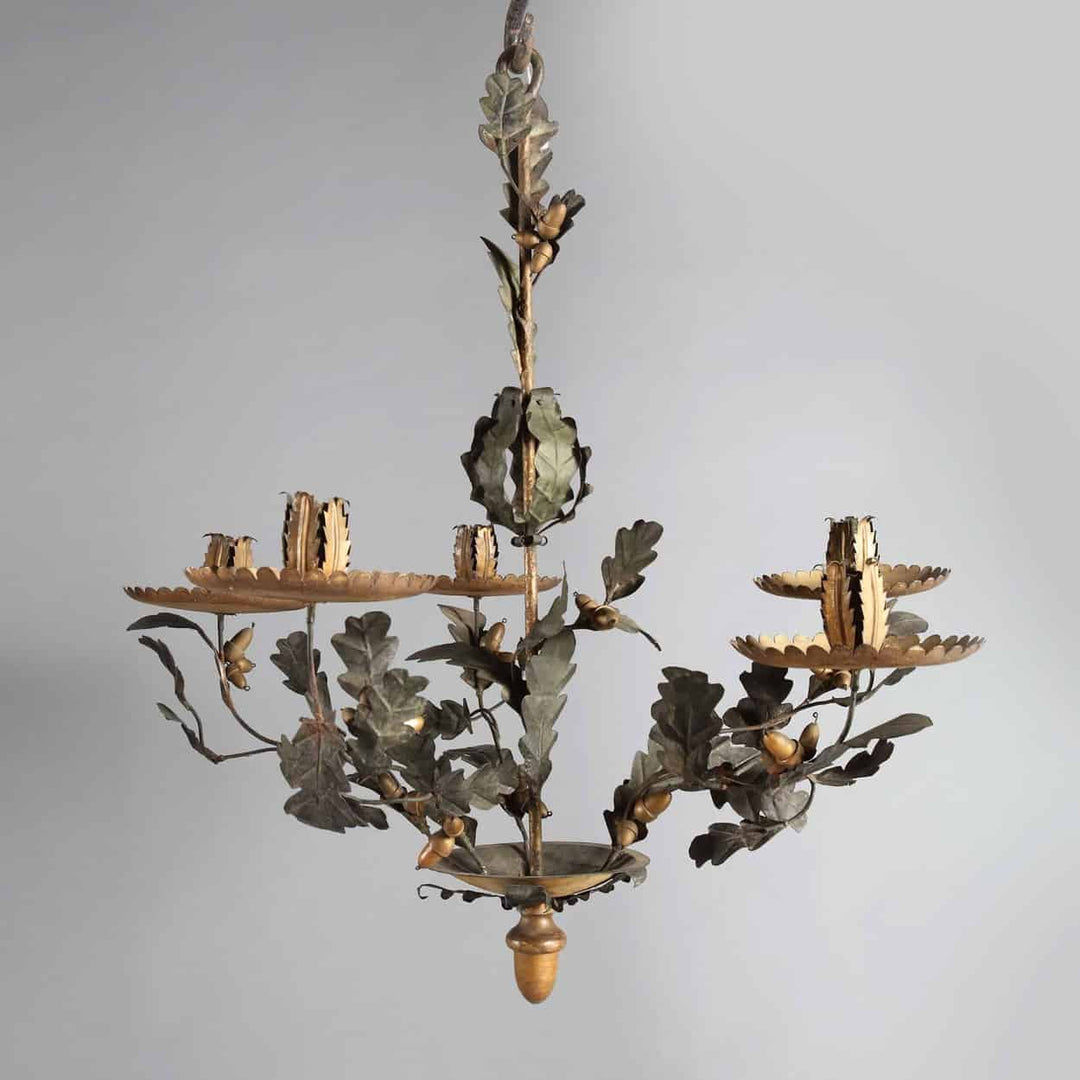 Italian 19th Century Painted tole oak leaf chandelier