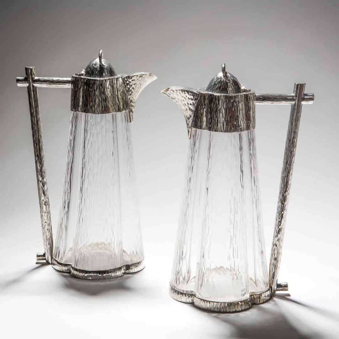 Pair Of Silver Plate And Cut Glass Aesthetic Movement Claret Jugs