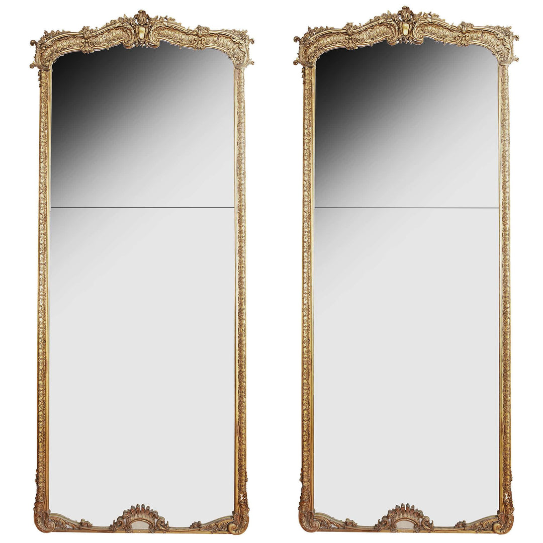Pair of Large 10ft Tall Full Length French Louis XV Antique Gold Gilt Pier Mirrors