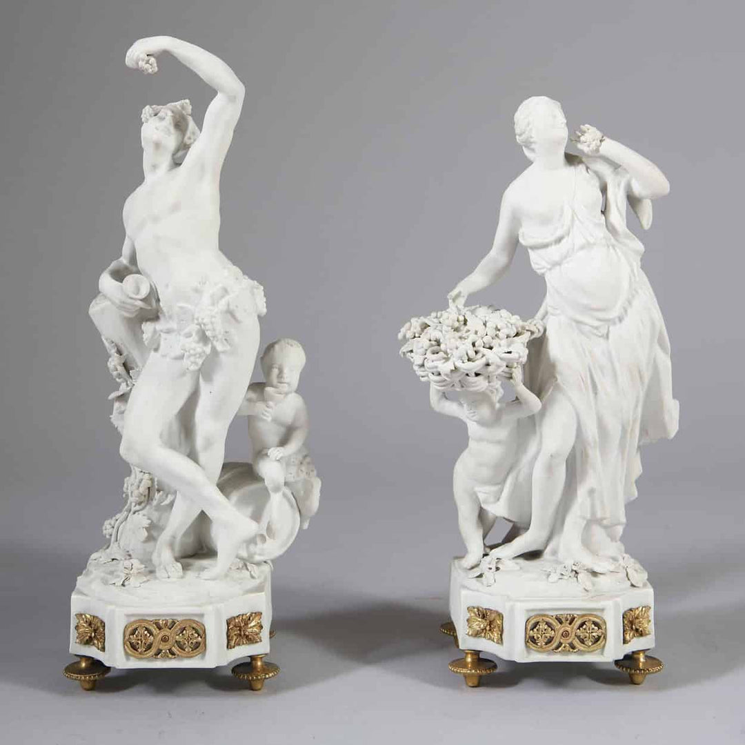 Pair of French 19th Century Biscuit Porcelain Figurines of Bacchus and Ceres