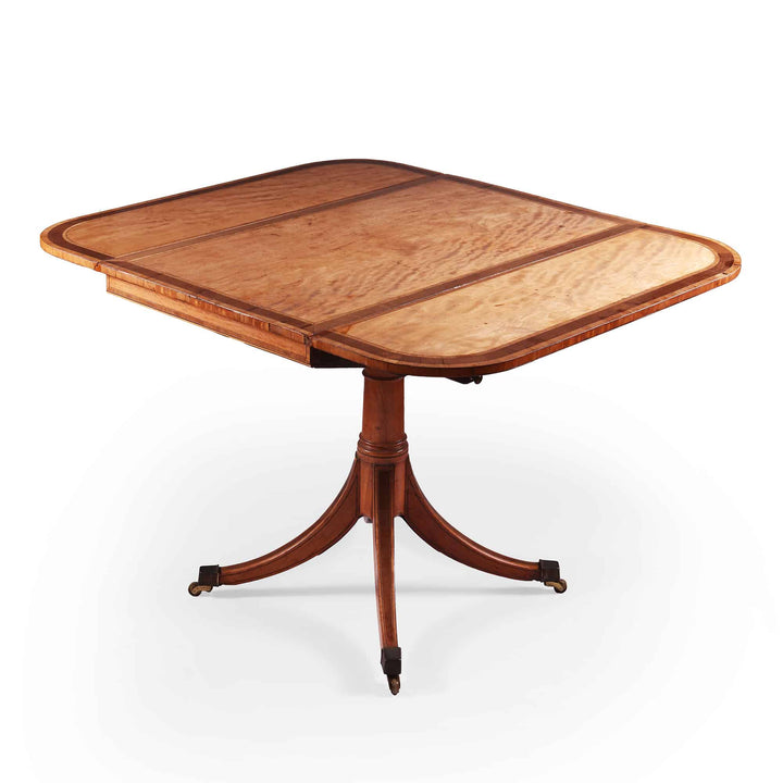 George III Sheraton Satinwood Occasional Table with D-end drop panels and satinwood veneer, English circa 1790.