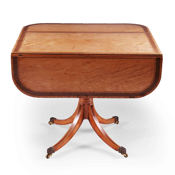 George III Sheraton Satinwood Occasional Table with D-end drop panels and boxwood ebony stringing circa 1790 England.