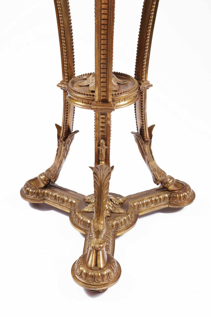 Pietra Dure Specimen Marble and Bronze Table with ornate bronze legs featuring intricate 19th-century craftsmanship details.