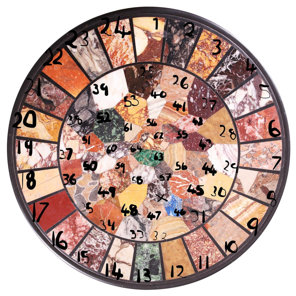 Pietra Dure Specimen Marble and Bronze Table with 65 rare marble and precious stone inlays, 19th century design.