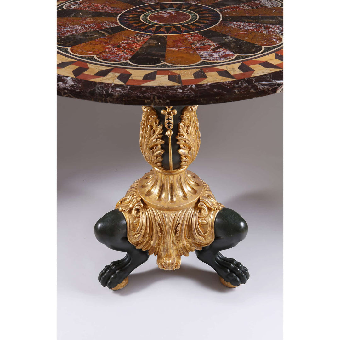Italian Pietra Dura Specimen Marble Centre Table Francesco Sibilio with ornate giltwood base and rare stones top detail