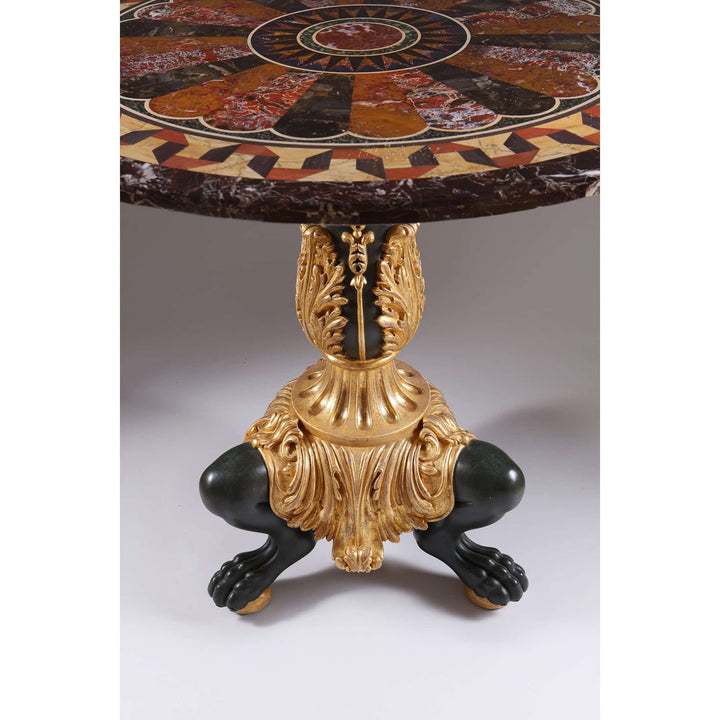 Italian Pietra Dura Specimen Marble Centre Table Francesco Sibilio with ornate giltwood base and rare stones top detail