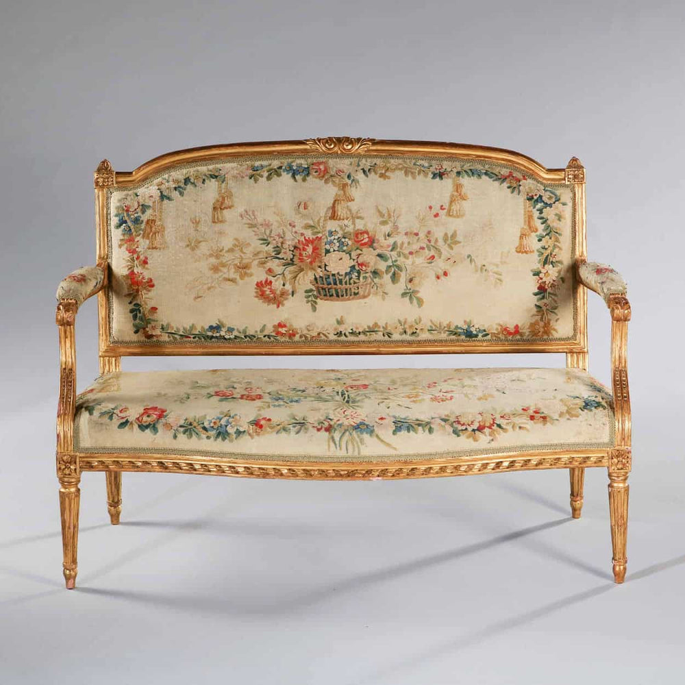 Elegant 18th-century French Neo Classical canapé with giltwood frame and original floral petit point upholstery by Collection CK20