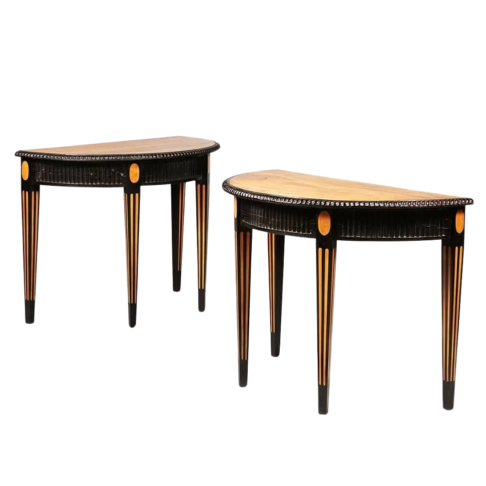 Pair of Ebony / Satinwood Console Tables