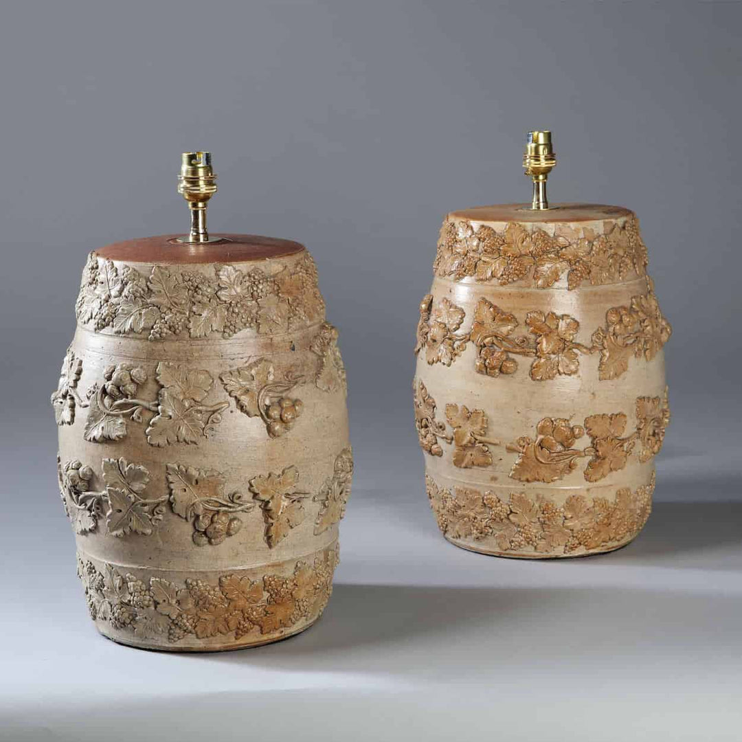 Pair of Victorian Stoneware Barrels Antique Table Lamps
