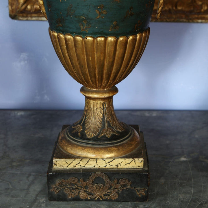 Close-up of gilt Empire vase base with green japanning and ornate gilt mounts from Collection EE20