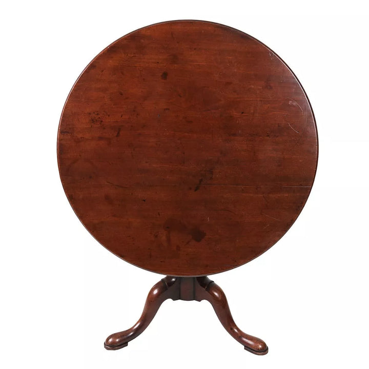 Georgian Mahogany Circular Tilt Top Tripod Table with turned column and three out-swept cabriole legs circa 1735.