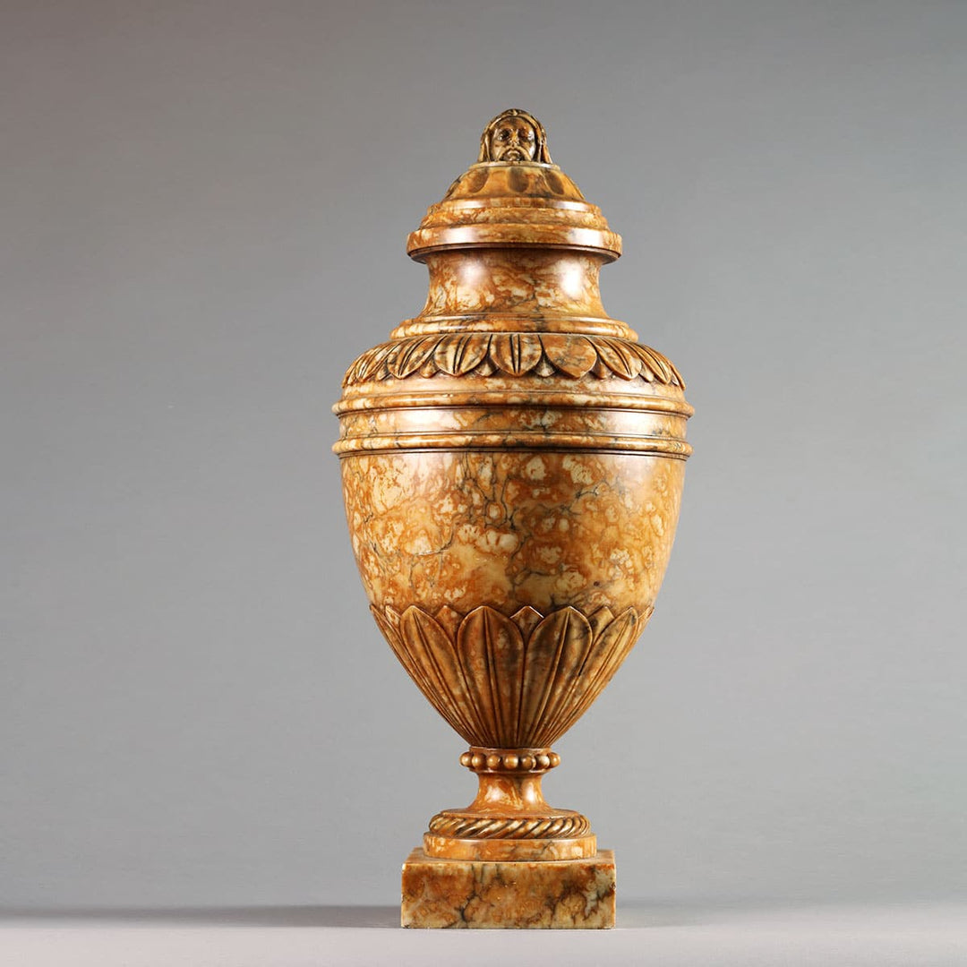Neo Classical Carved Alabaster Covered Urn