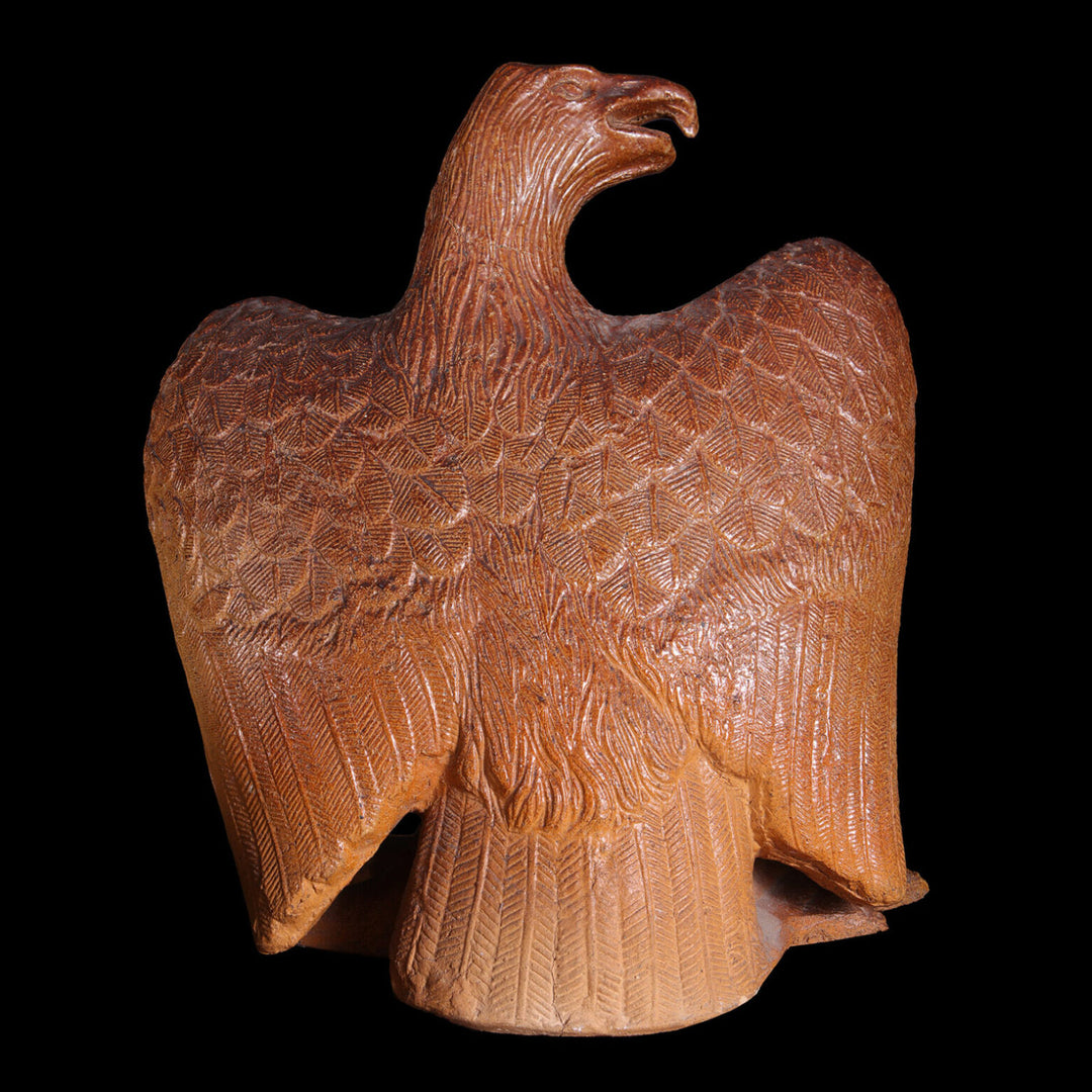Salt Glazed Eagles pottery piece with detailed wings and open beak, 19th century English art sculpture.