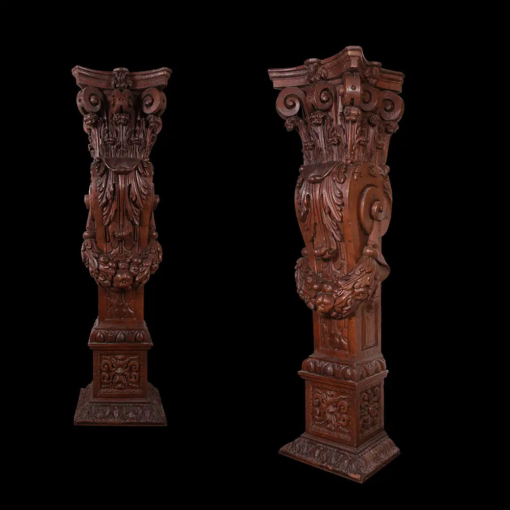 Pair of Portuguese Carved Pedestals