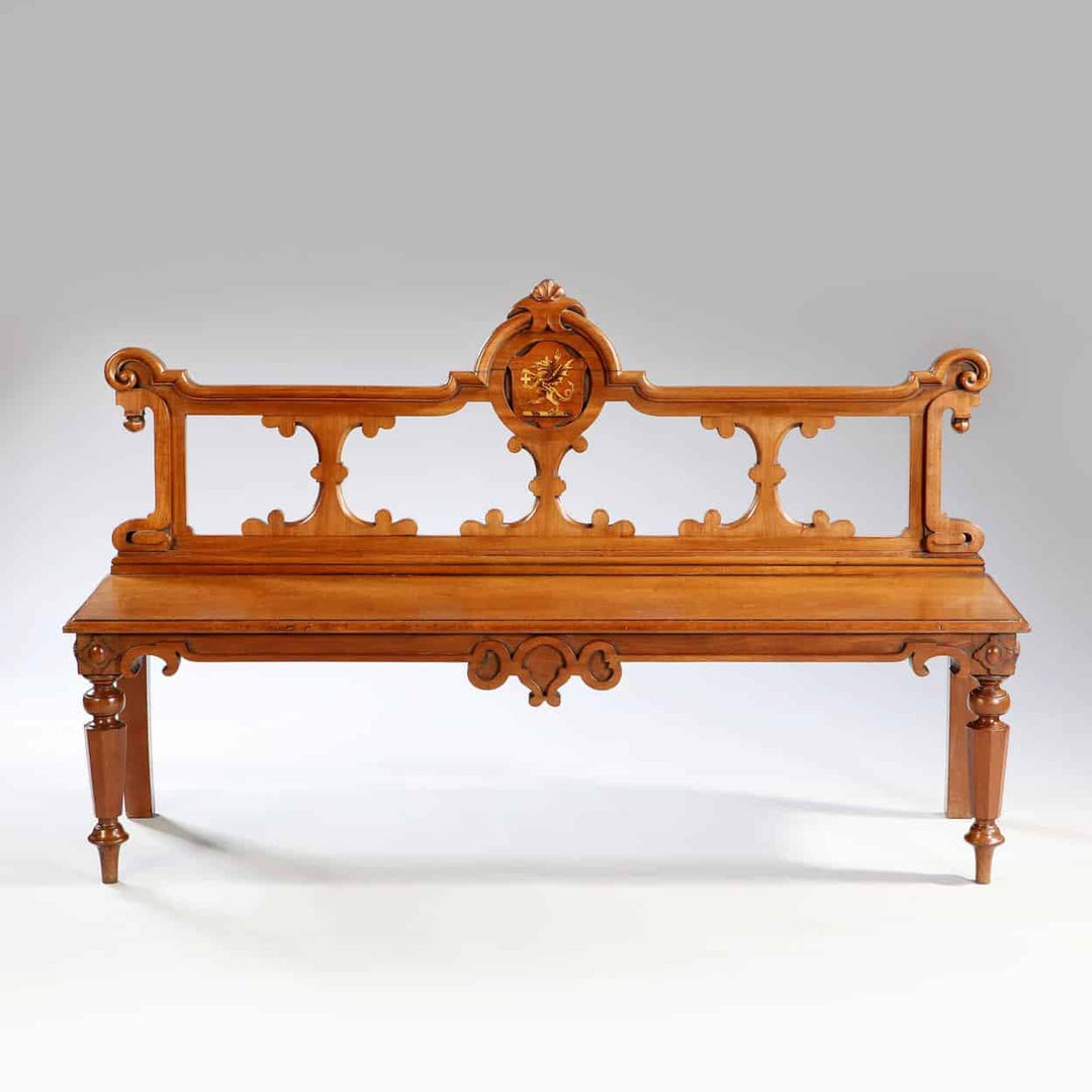 19th Century Neo Renaissance Mahogany Hall Bench