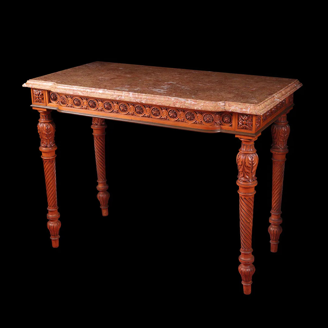 Georges Jacob Satinwood Side Table with breccia marble top and carved neo classical details, circa 1790, France.