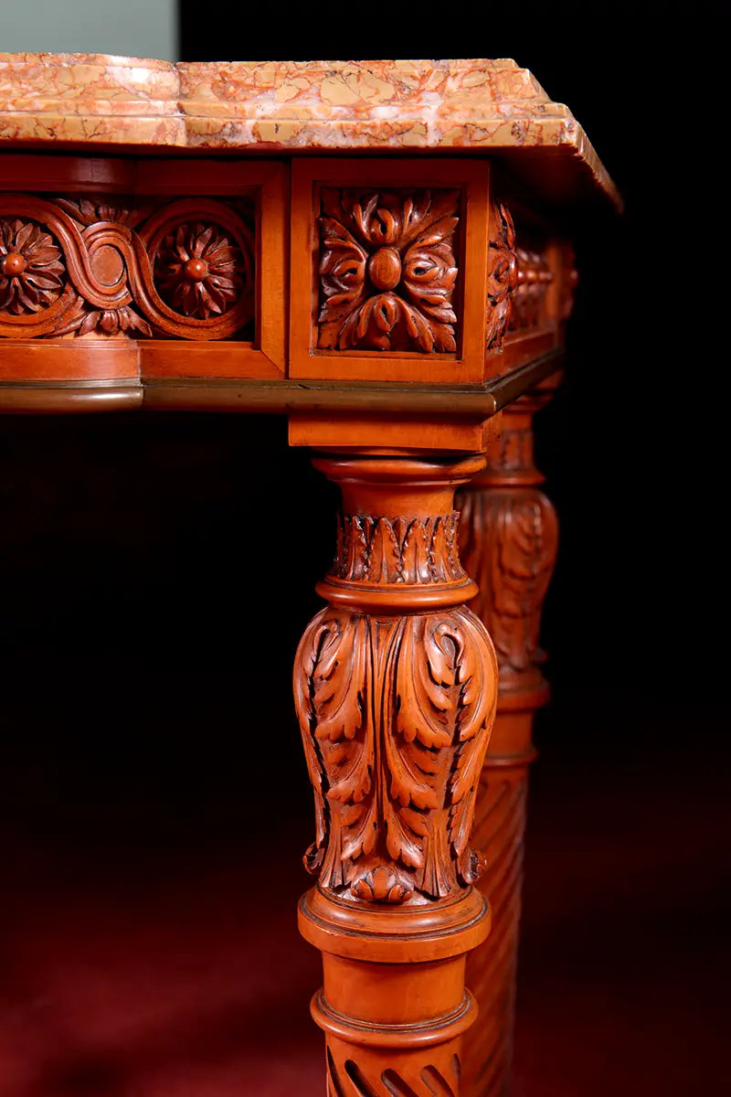 Georges Jacob Satinwood Side Table with detailed acanthus leaf carvings and breccia marble top from 1790 France.