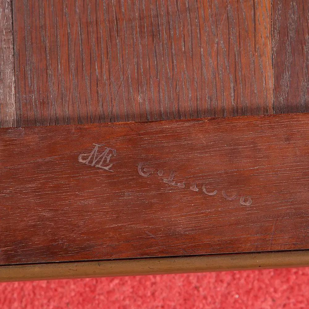 Close-up of Georges Jacob Satinwood Side Table showing the stamp on solid satinwood frame.