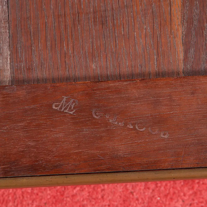 Close-up of Georges Jacob Satinwood Side Table showing the stamp on solid satinwood frame.