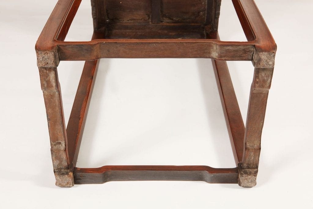 HUANGHUALI INCENSE STAND antique Qing Dynasty wood frame with carved legs and humpback base stretchers.