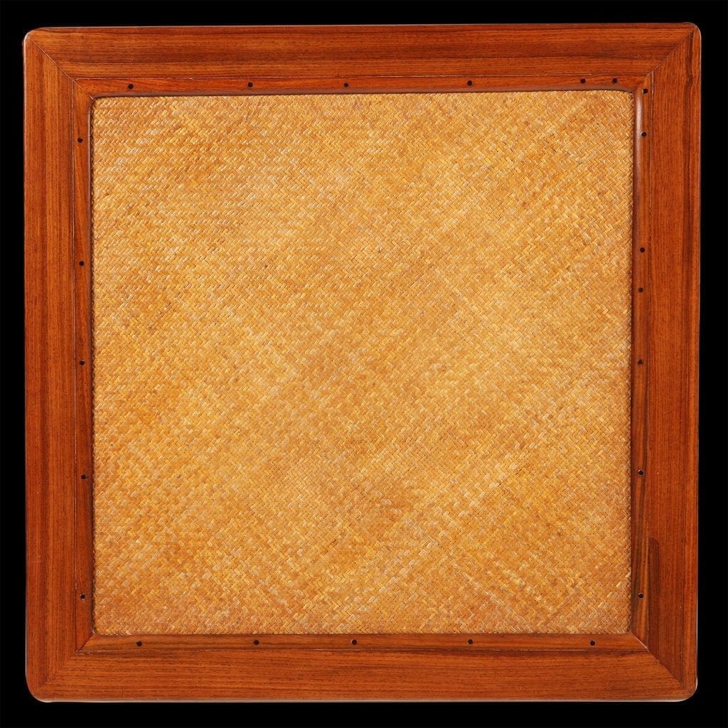 HUANGHUALI SQUARE MEDITATION STOOL CHANDENG with soft cane seat and square wooden frame in warm golden brown finish.