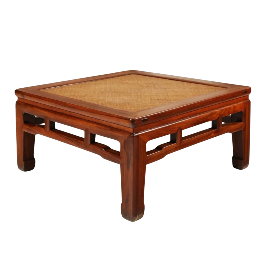 HUANGHUALI SQUARE MEDITATION STOOL, CHANDENG with soft cane seat and elegant square frame circa 1800 China.