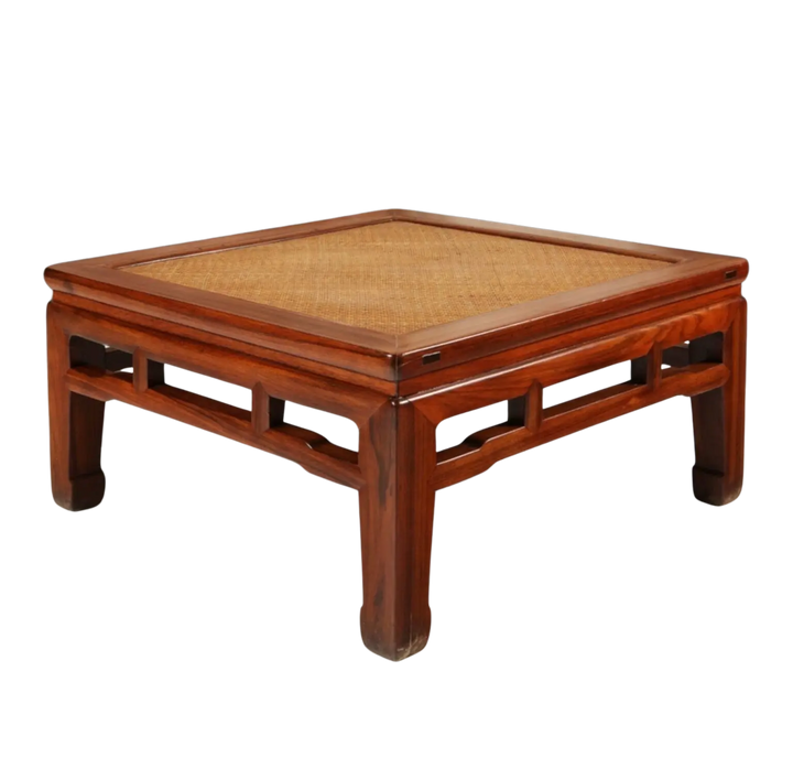 HUANGHUALI SQUARE MEDITATION STOOL, CHANDENG with soft cane seat and elegant square frame circa 1800 China.