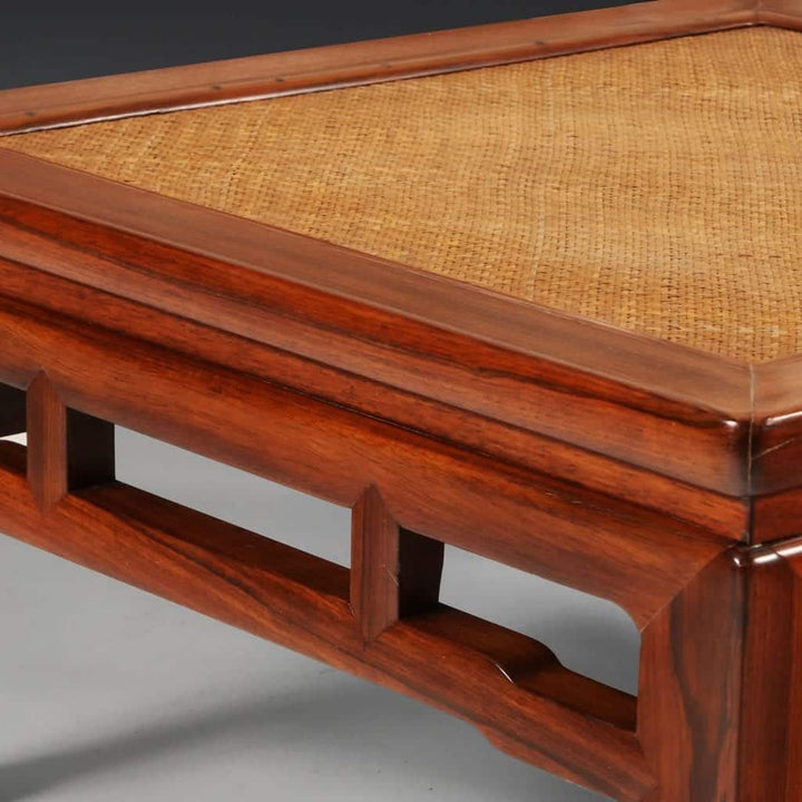 HUANGHUALI SQUARE MEDITATION STOOL CHANDENG with soft cane seat and elegant huanghuali wood frame, circa 1800 China.