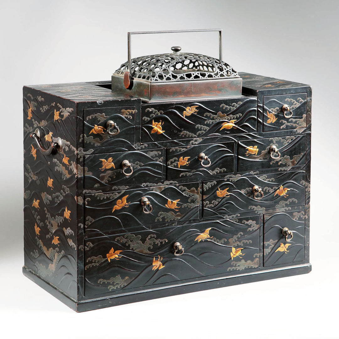 Meiji Period Japanese Dark Lacquer Tabletop Cabinet