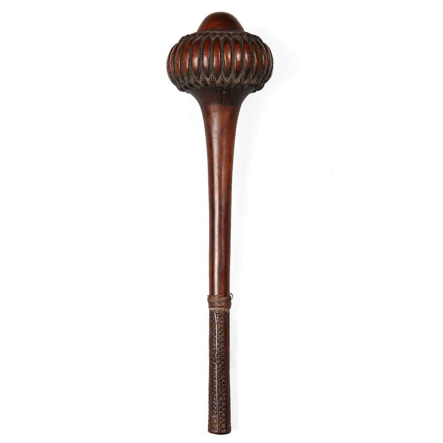 Ula Fijian War Club – Ethnographic Oceanic Throwing Club made of dark polished wood with carved handle detail.