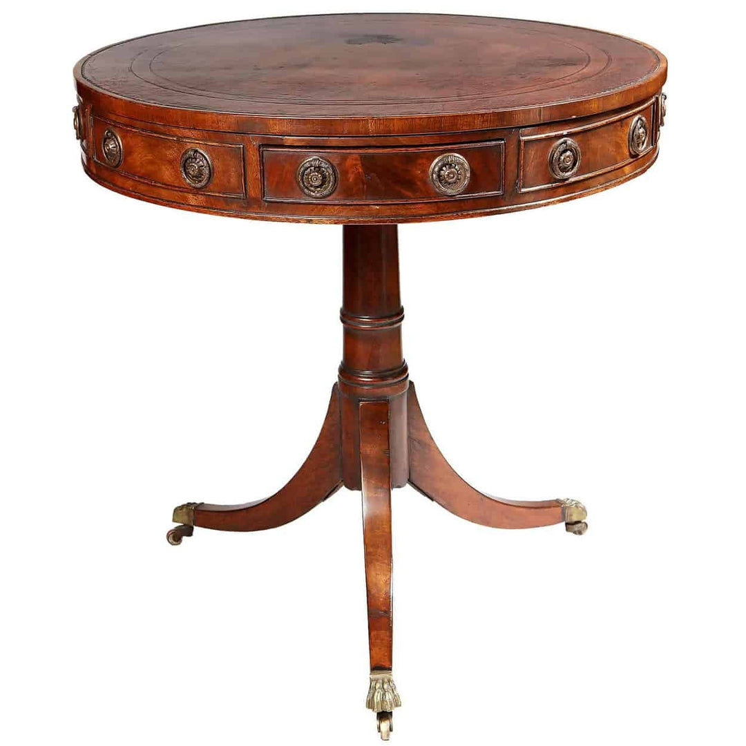 Small George III Mahogany Drum Table With Leather Top