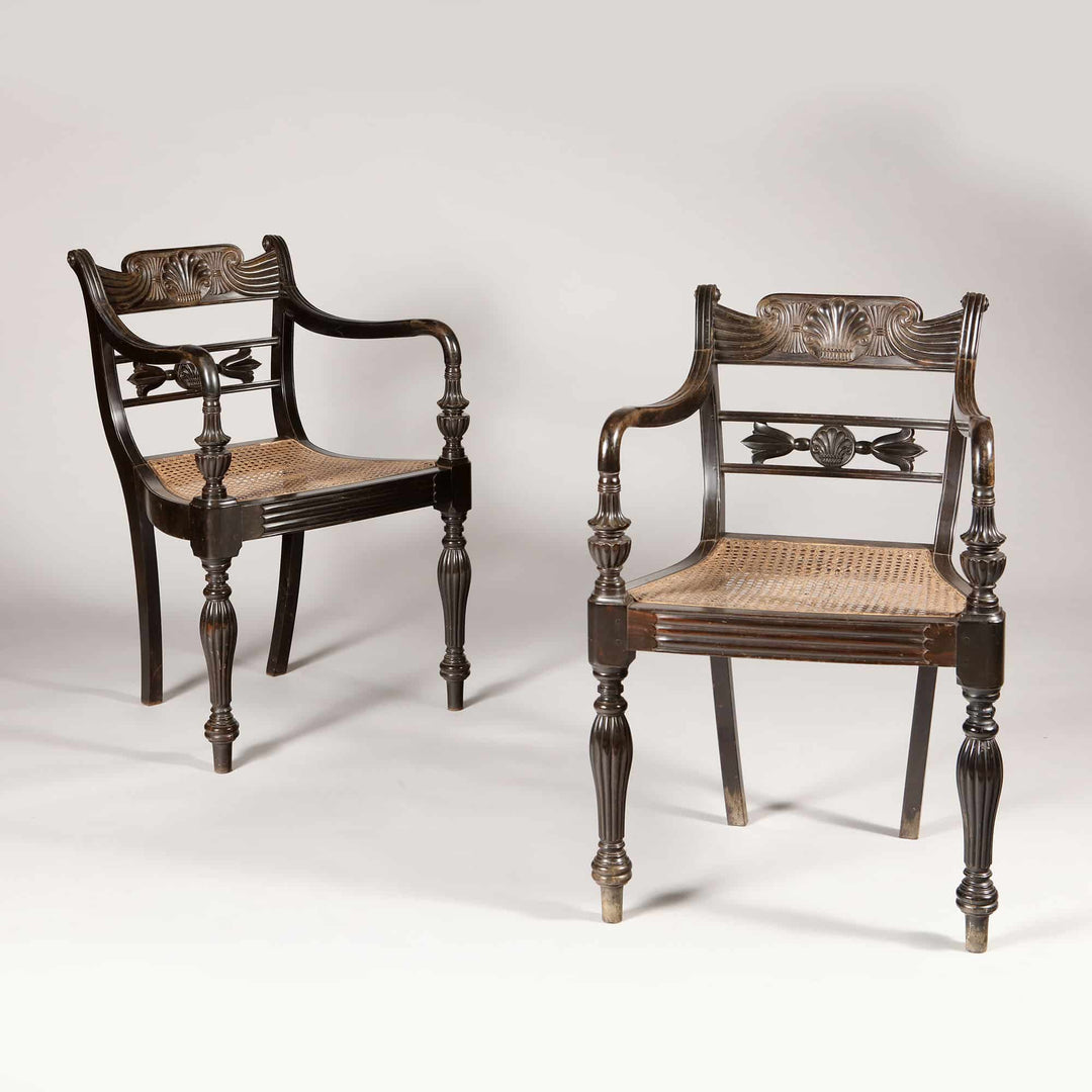 Antique Pair of Anglo Indian Solid Ebony Armchairs