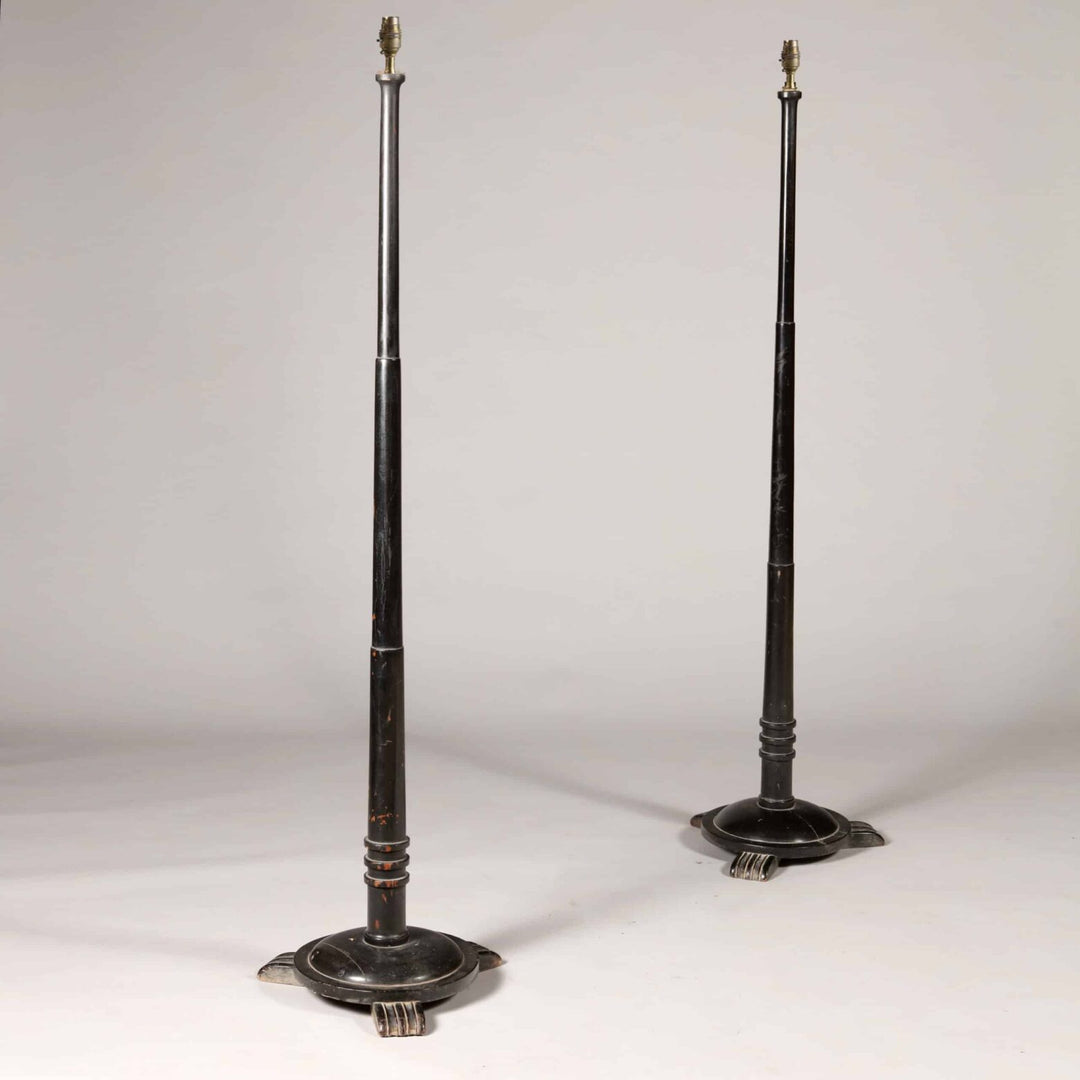 Pair of Ebonised Bombay Indian Art Deco Standard Lamp Bases