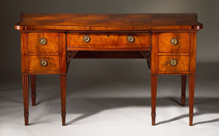 George III Mahogany Sideboard by Henry Hill of Marlborough with parquetry top and serpentine design circa 1765