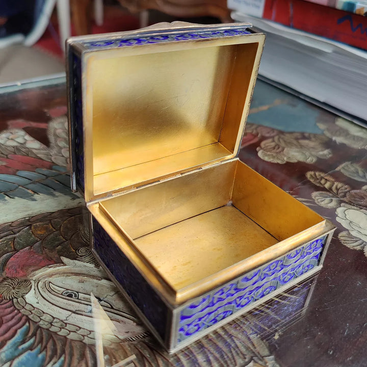 Queen Mary Blue Enamel And Silver Box