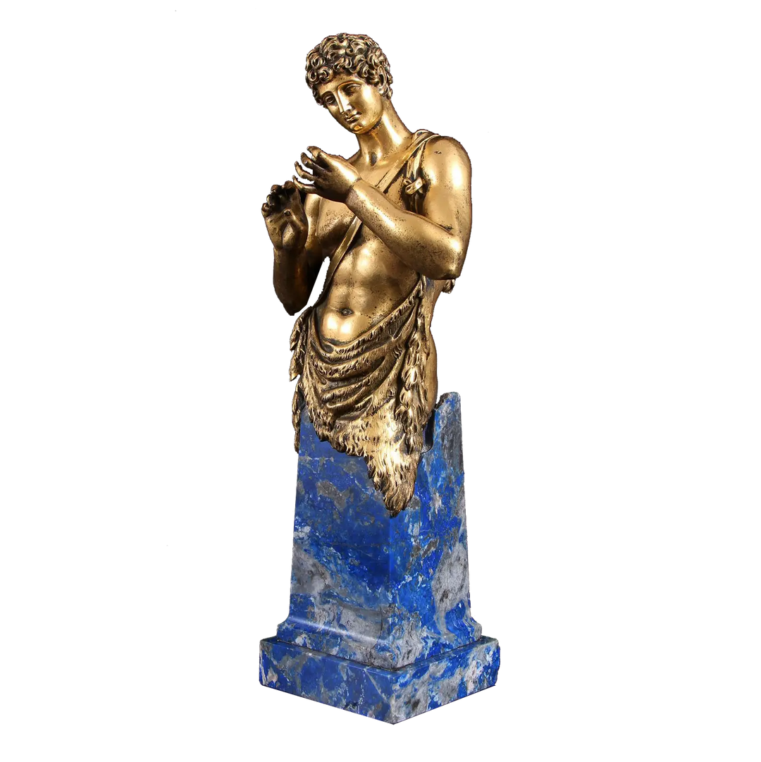 Gilt Bronze Lapis Lazuli Mounted Herm of Pan
