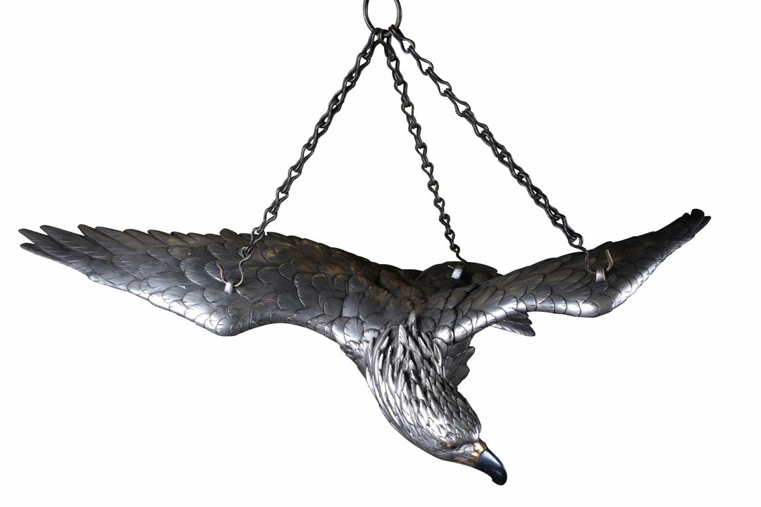 19th Century Japanese Meiji Period silvered bronze eagle with 110cm wingspan suspended by chains by Nicholas Wells Antiques