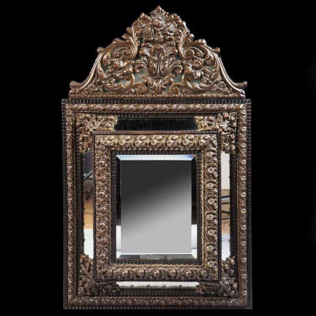 Dutch Brass Repousse Cushion Mirror