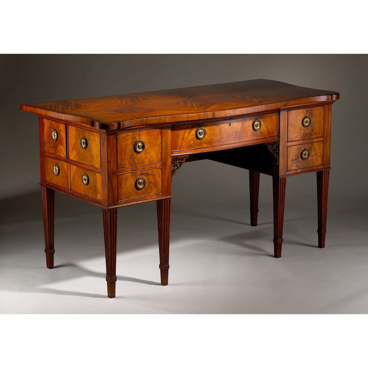 George III Mahogany Sideboard by Henry Hill of Marlborough mid 18th century with serpentine design and multiple drawers.