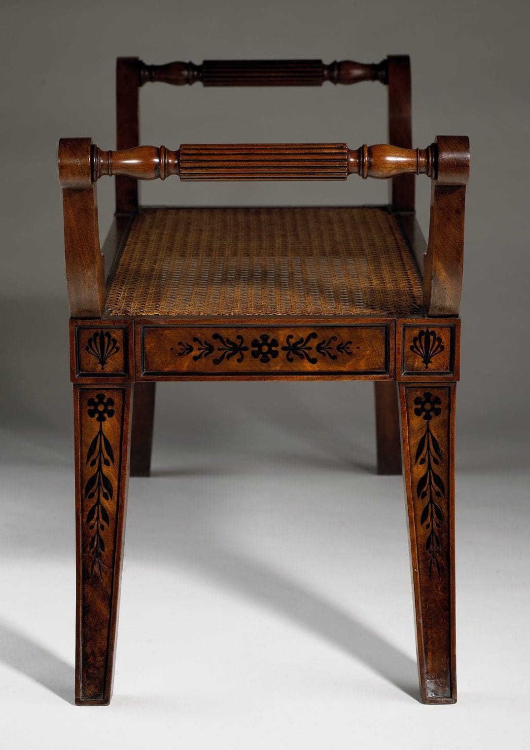 Regency-style mahogany window seat with intricate carvings attributed to George Bullock Collection CK20