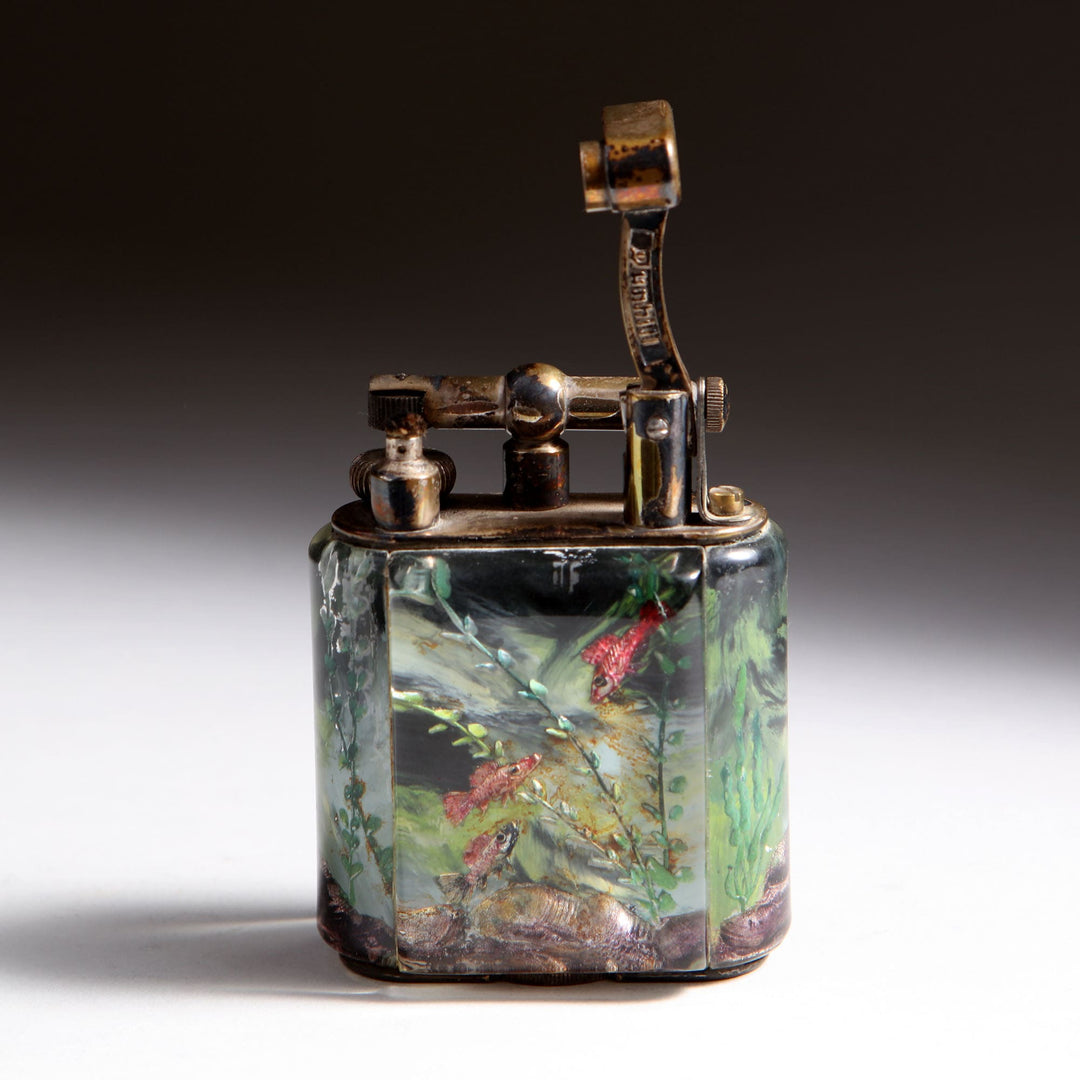Vintage Service Size Dunhill Aquarium Pocket Lighter with reverse intaglio panels from Collection JA10