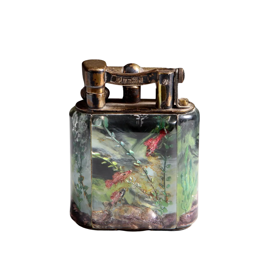 Vintage Service Size Dunhill Aquarium pocket lighter with reverse intaglio lucite panels by Collection JA10