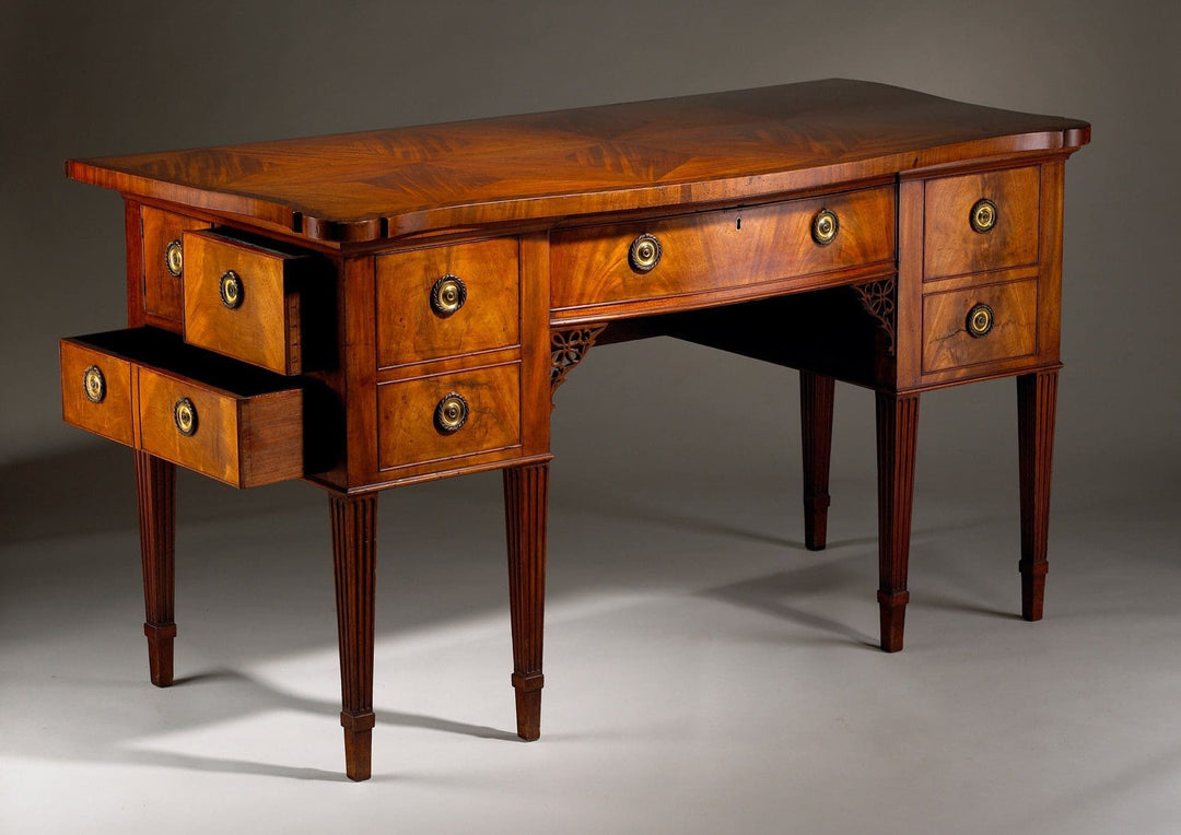 George III Mahogany Sideboard by Henry Hill with parquetry top, drawers, cupboards, and cellarets circa 1765 England
