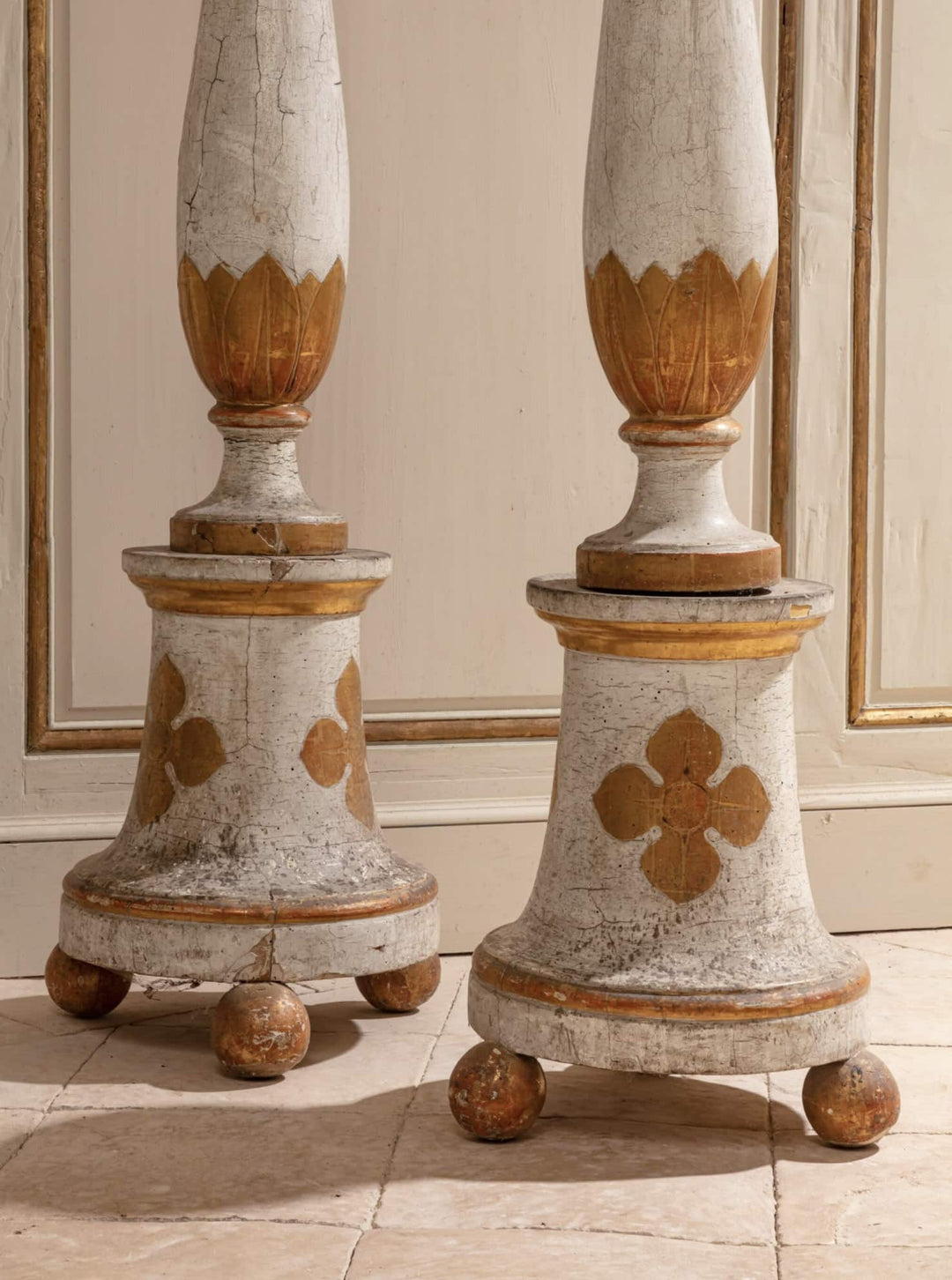 Pair Of White And Gold North Italian 18th Century Torcheres