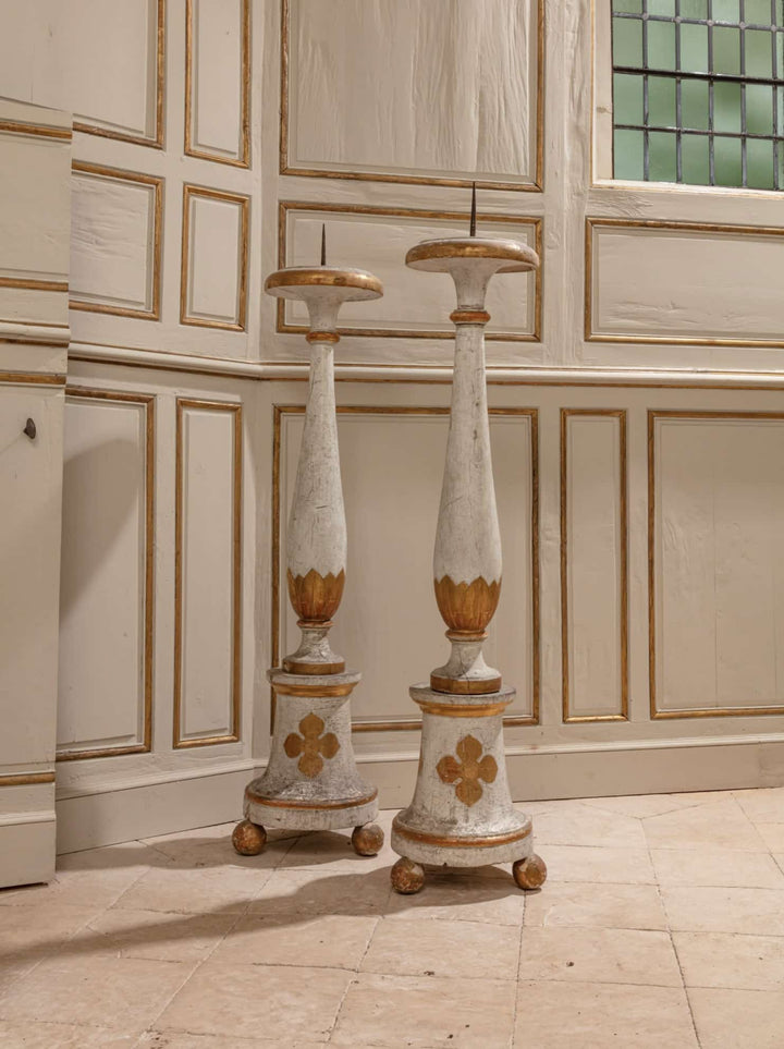 Pair Of White And Gold North Italian 18th Century Torcheres