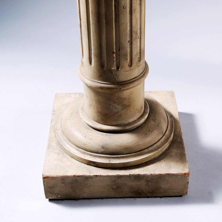 Pair of mid century faux marble painted column pedestals with fluted columns on square bases for antique display.