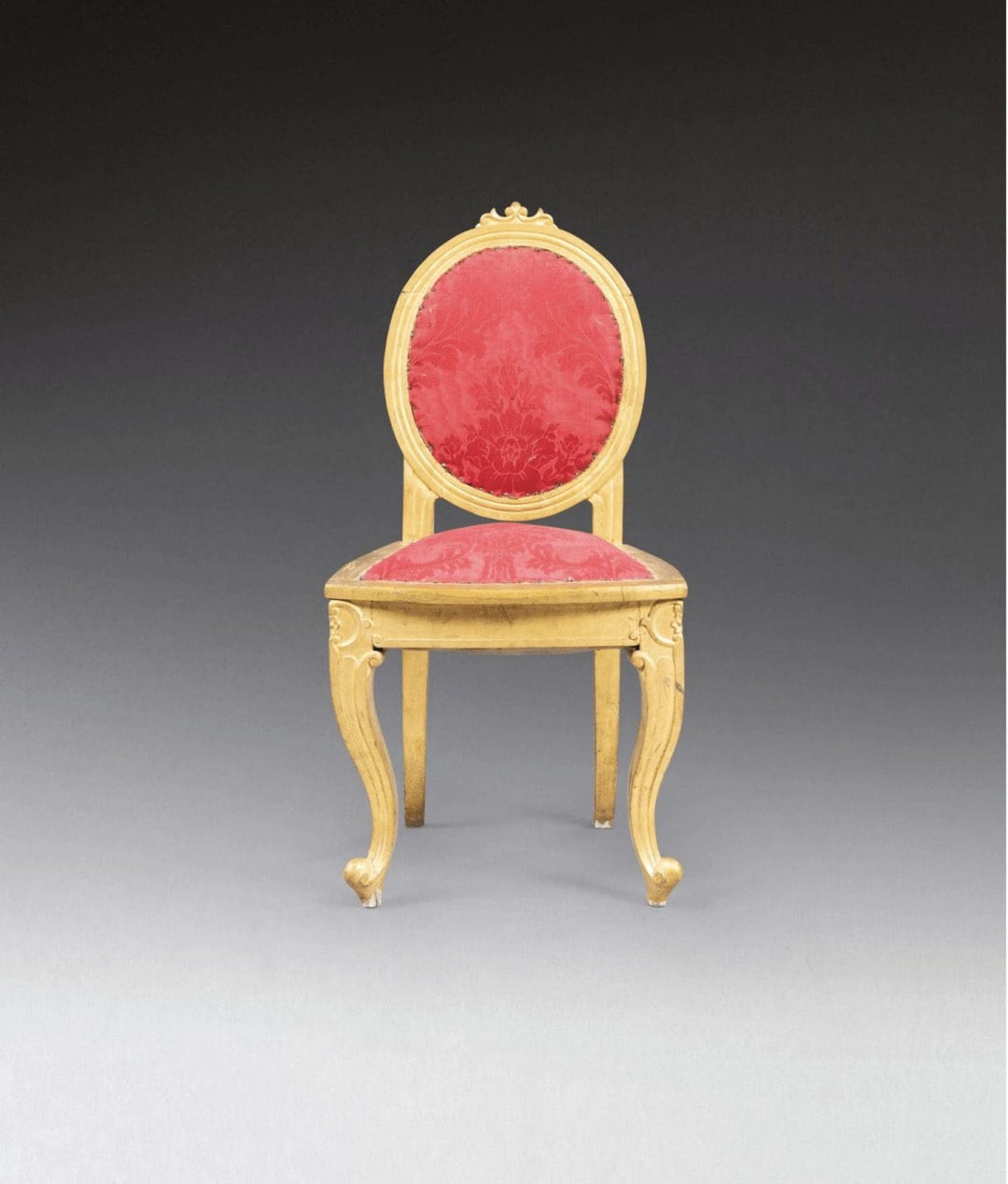 Single giltwood Anglo-Indian side chair with red damask upholstery from Collection EE30 circa 1860