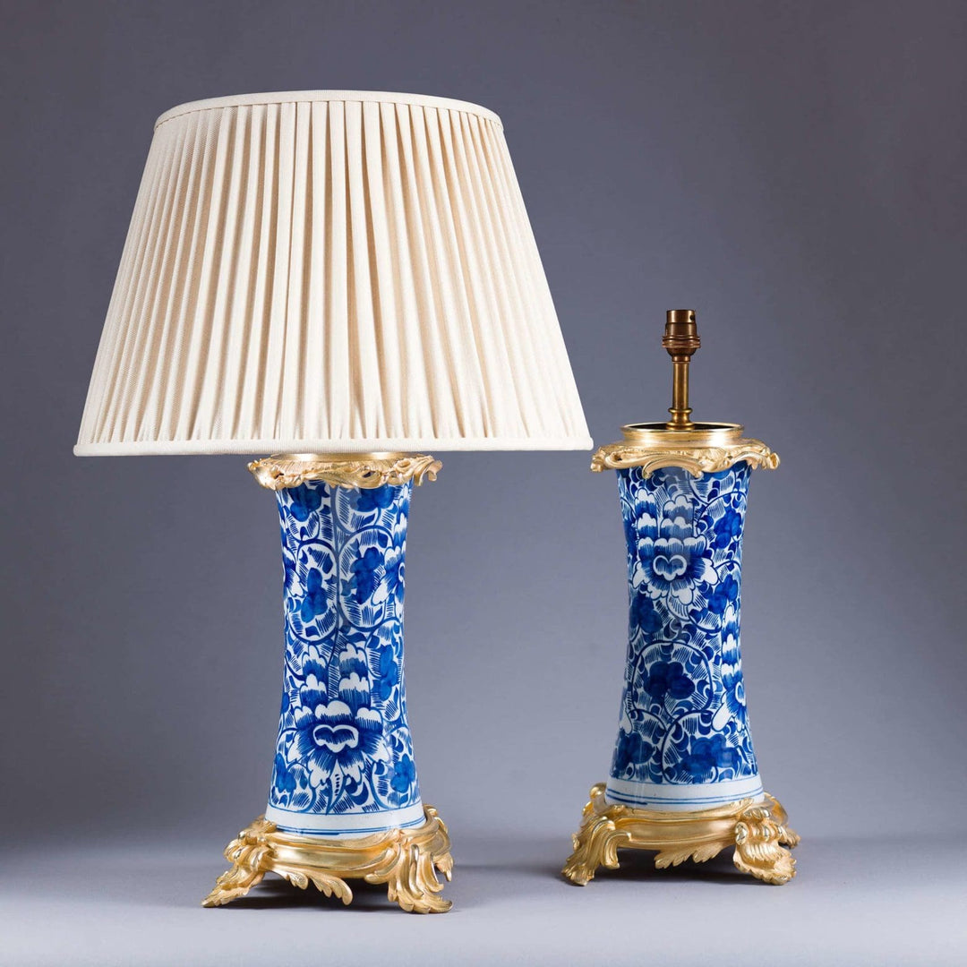 Pair of Dutch Delft Blue and White Beaker Vases Mounted as lamps
