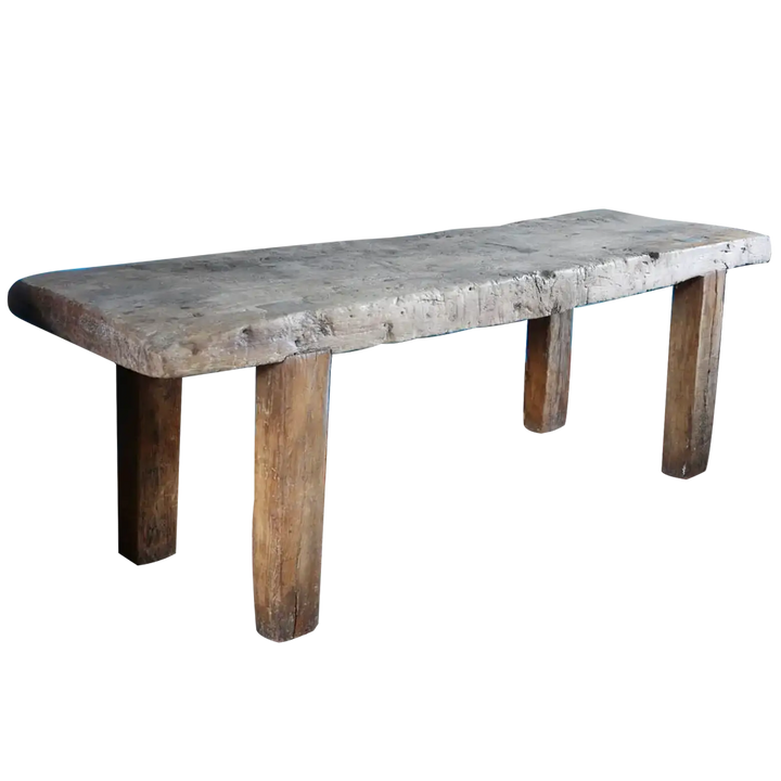French 18th Century Rustic Farm Table made of solid worn elm with substantial legs, circa 1700, French provincial style.